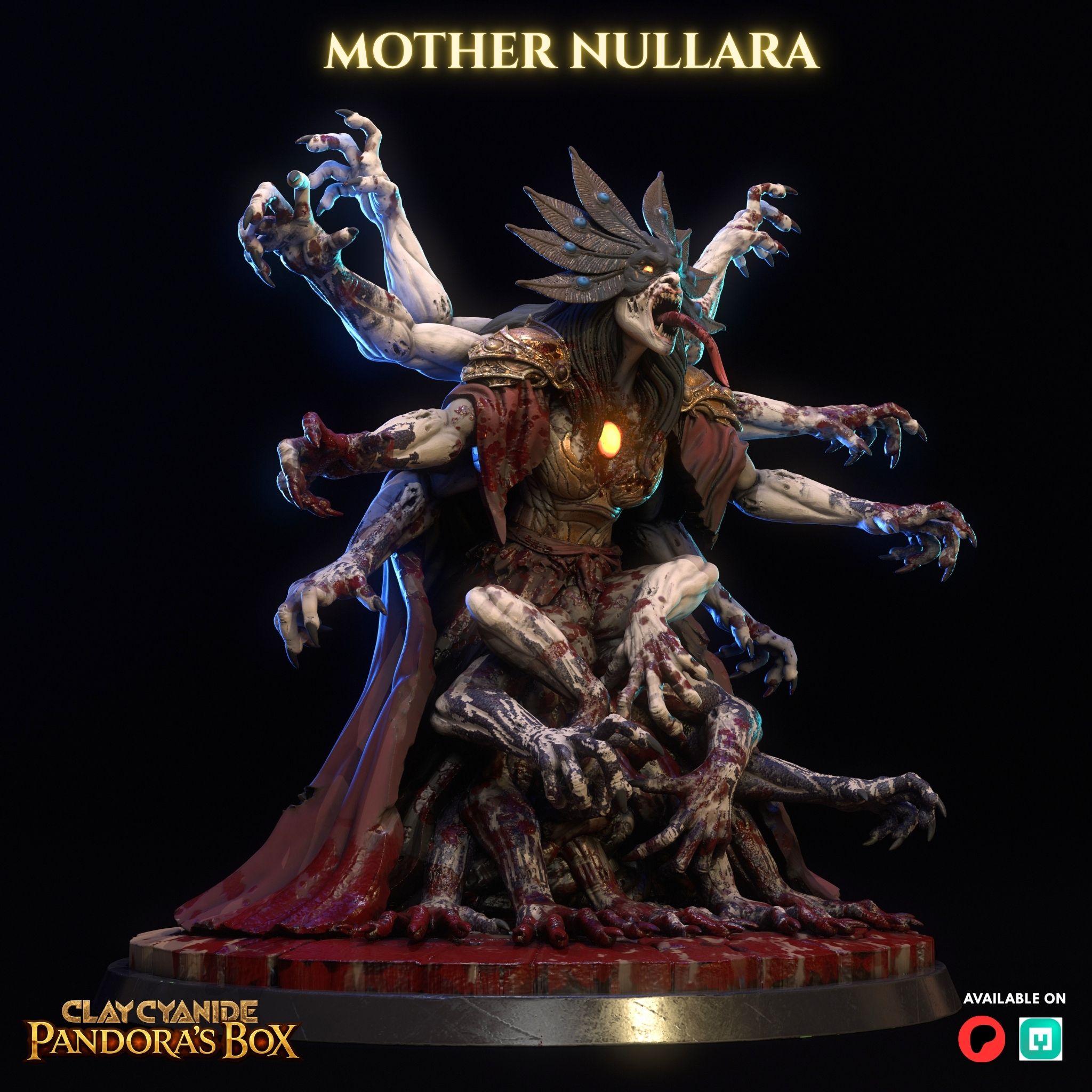 Mother Nullara STL miniature angle 2 — detail of hollow womb and flowing robes
